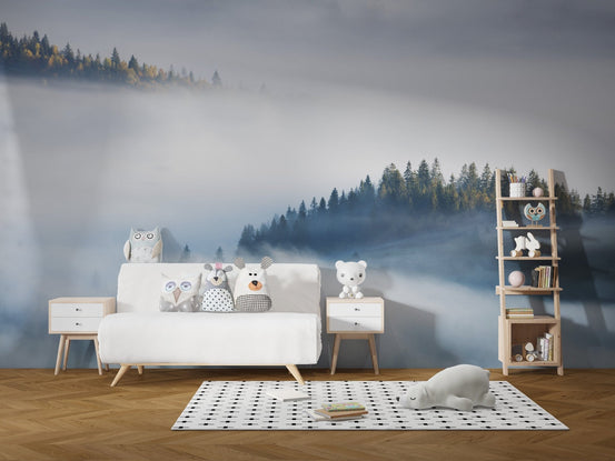 Foggy Misty Forest Maple Tree Wallpaper Murals B156