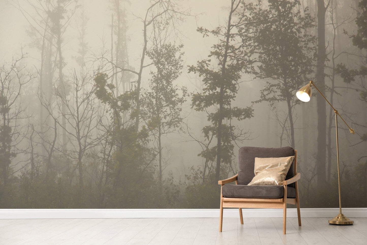 Serene foggy forest wall mural D303
