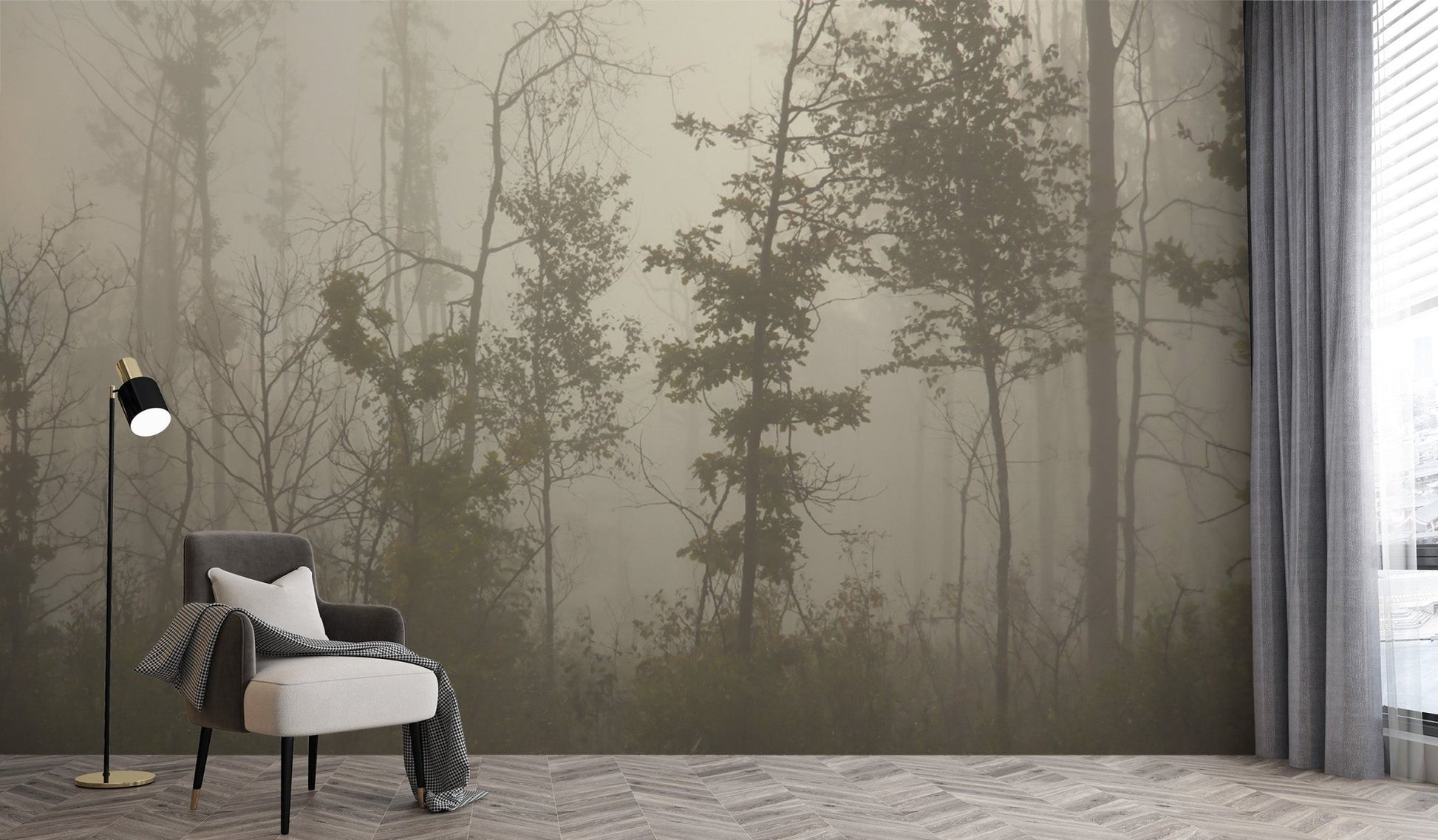 Nature-inspired foggy forest wallpaper D303

