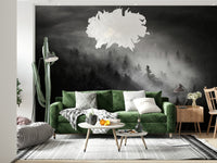 Deep woods atmosphere, bright spot Foggy Forest Woodland scenic wallpaper.