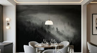 Grayscale forest canopy glow Foggy Forest Woodland large print mural.