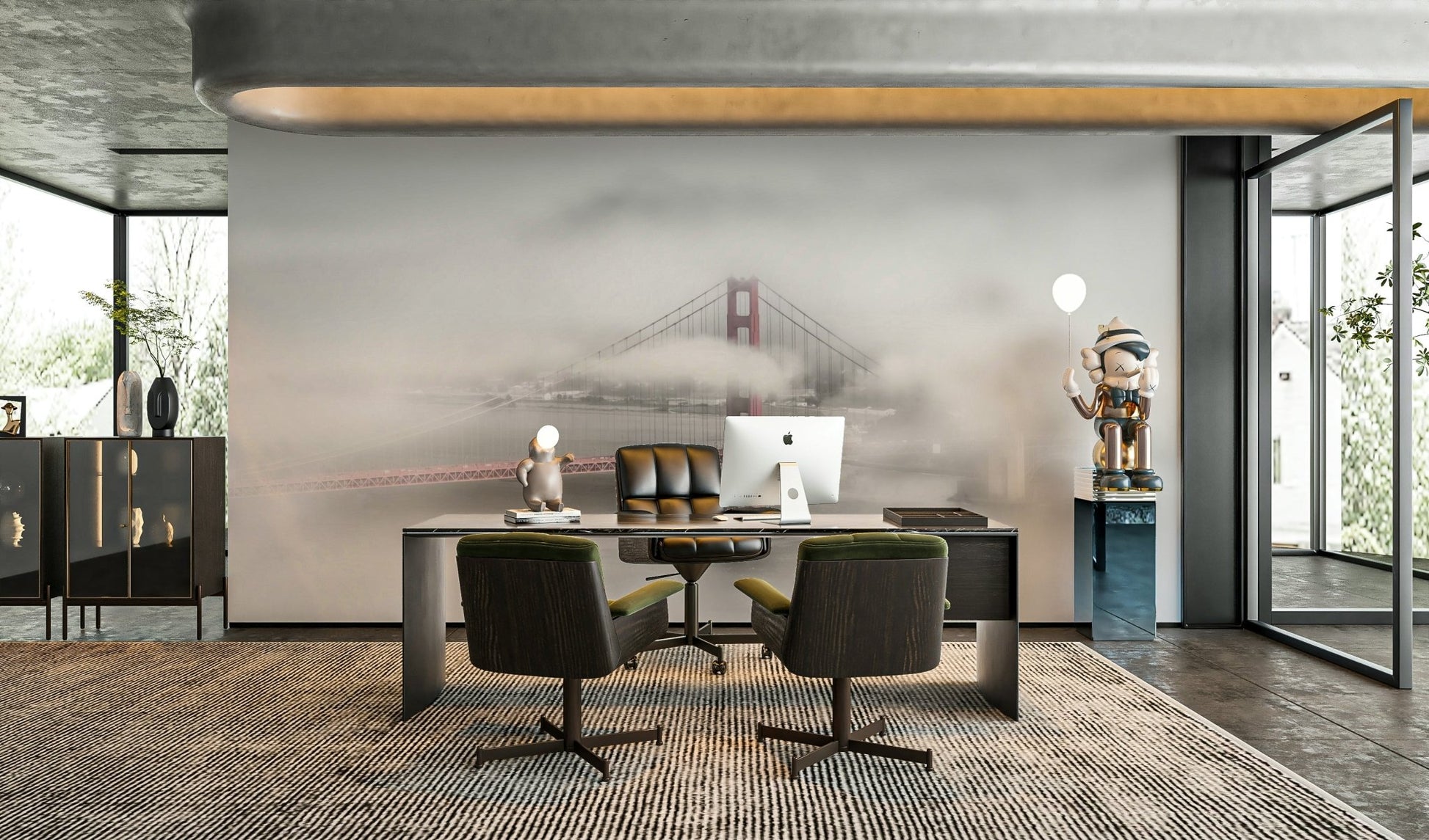 Colorkey mural with vivid red Golden Gate Bridge

