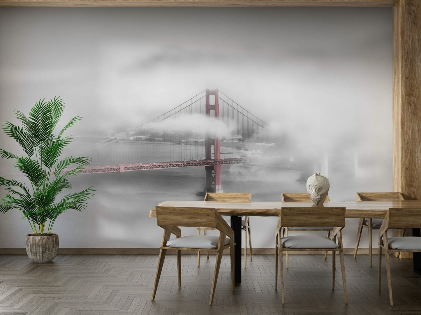 Golden Gate mural wallpaper for walls with red highlight

