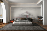 Selective color mural of foggy Golden Gate scene

