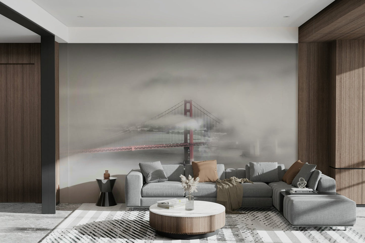 Iconic bridge wall design in colorkey effect

