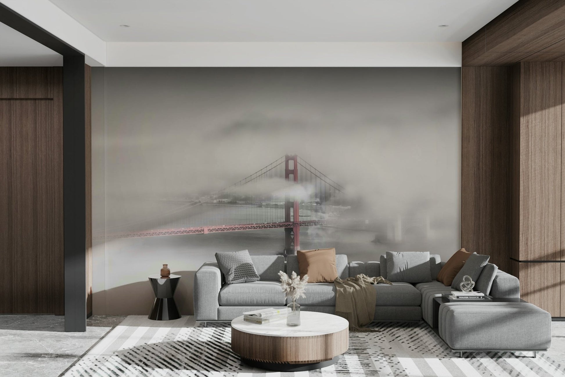 Iconic bridge wall design in colorkey effect

