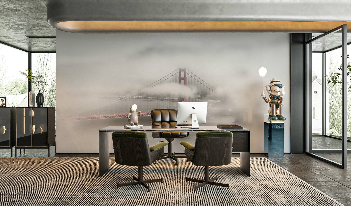 Colorkey mural with vivid red Golden Gate Bridge

