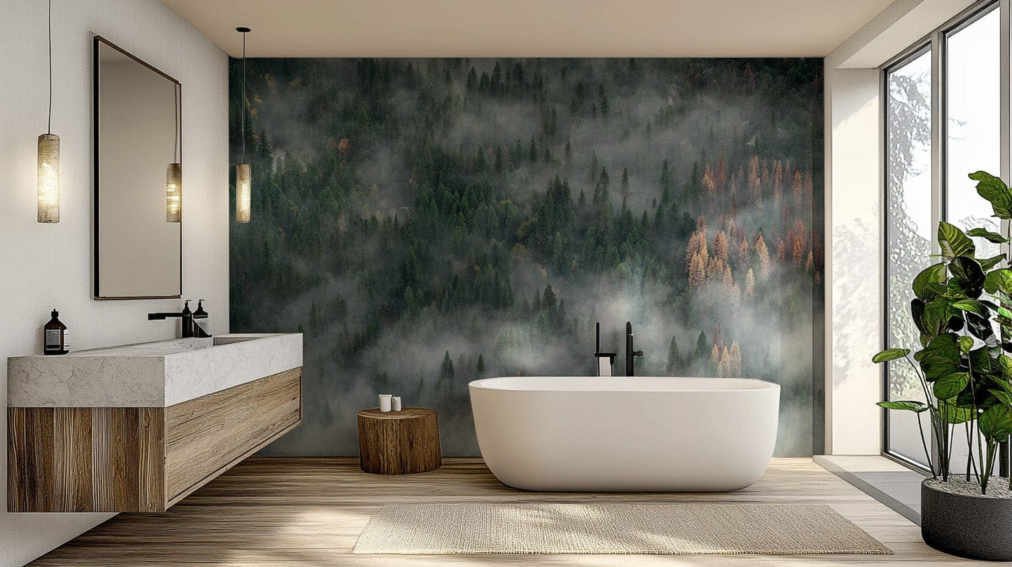 Foggy Pine Forest Wallpaper Mural - Giffywalls mountain-09