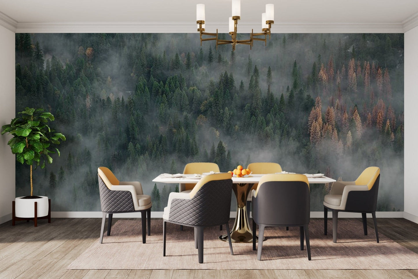 Foggy pine forest wallpaper mural for a peaceful look mountain-09
