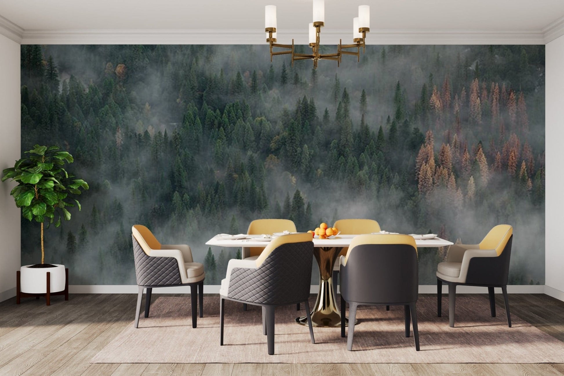 Foggy pine forest wallpaper mural for a peaceful look mountain-09
