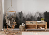 Foggy pine forest wallpaper creates a peaceful, moody vibe. B753
