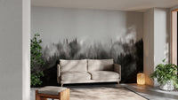 Dreamy foggy pine forest mural for nature-inspired spaces. B753
