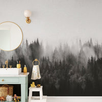 Sophisticated foggy forest mural for a serene wall statement. B753
