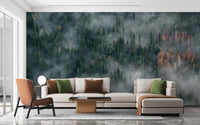 Foggy Pine Forest Wallpaper Mural - Giffywalls mountain-09