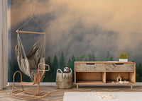 Foggy trees wallpaper decor
