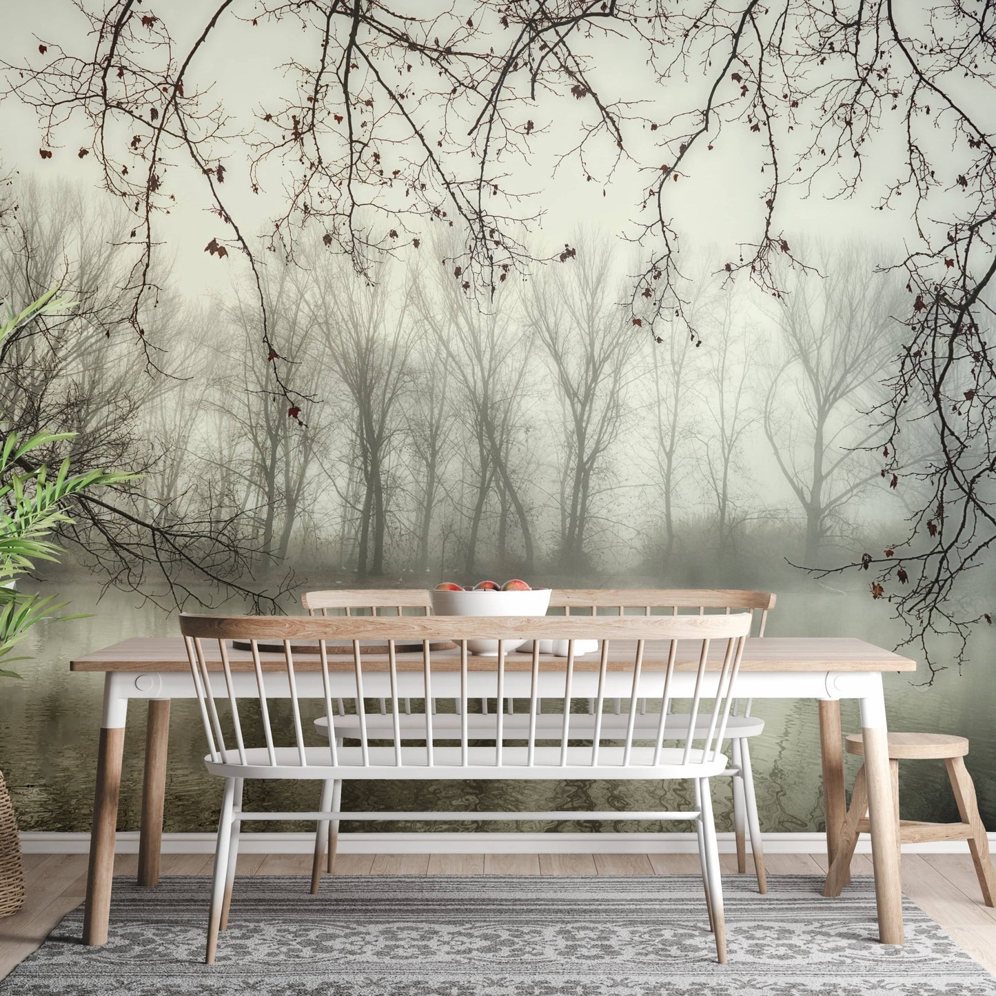 Foggy Spooky Woodland Forest With River Wallpaper Murals - Giffywalls A656