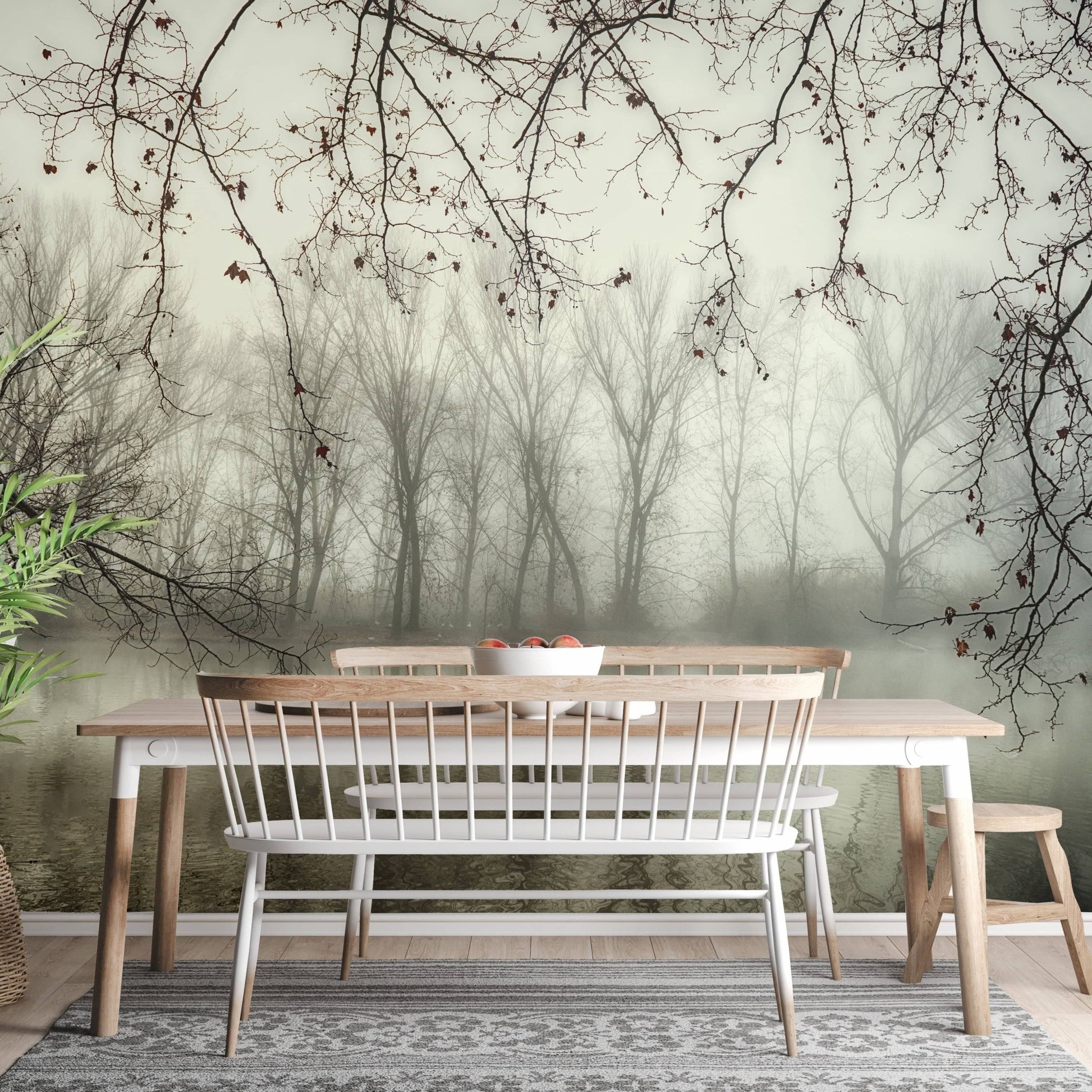 Foggy Spooky Woodland Forest With River Wallpaper Murals - Giffywalls A656
