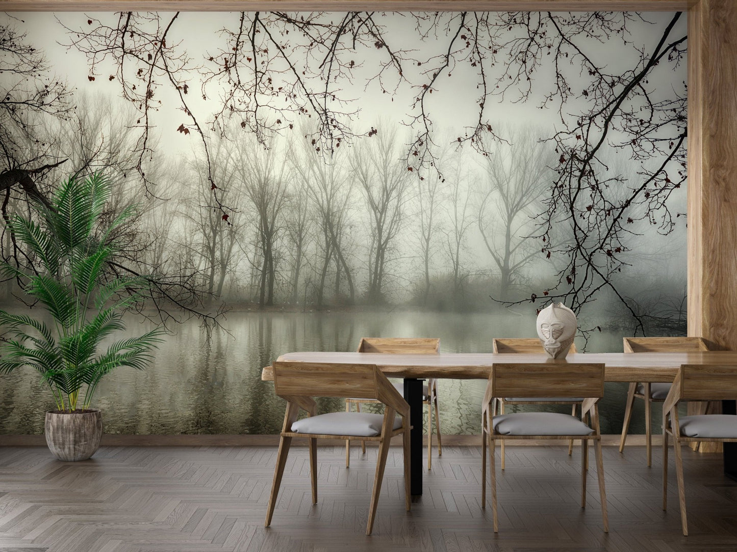 Mystical woodland wallpaper mural with foggy scenery A656
