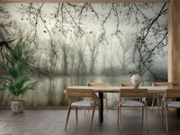 Mystical woodland wallpaper mural with foggy scenery A656
