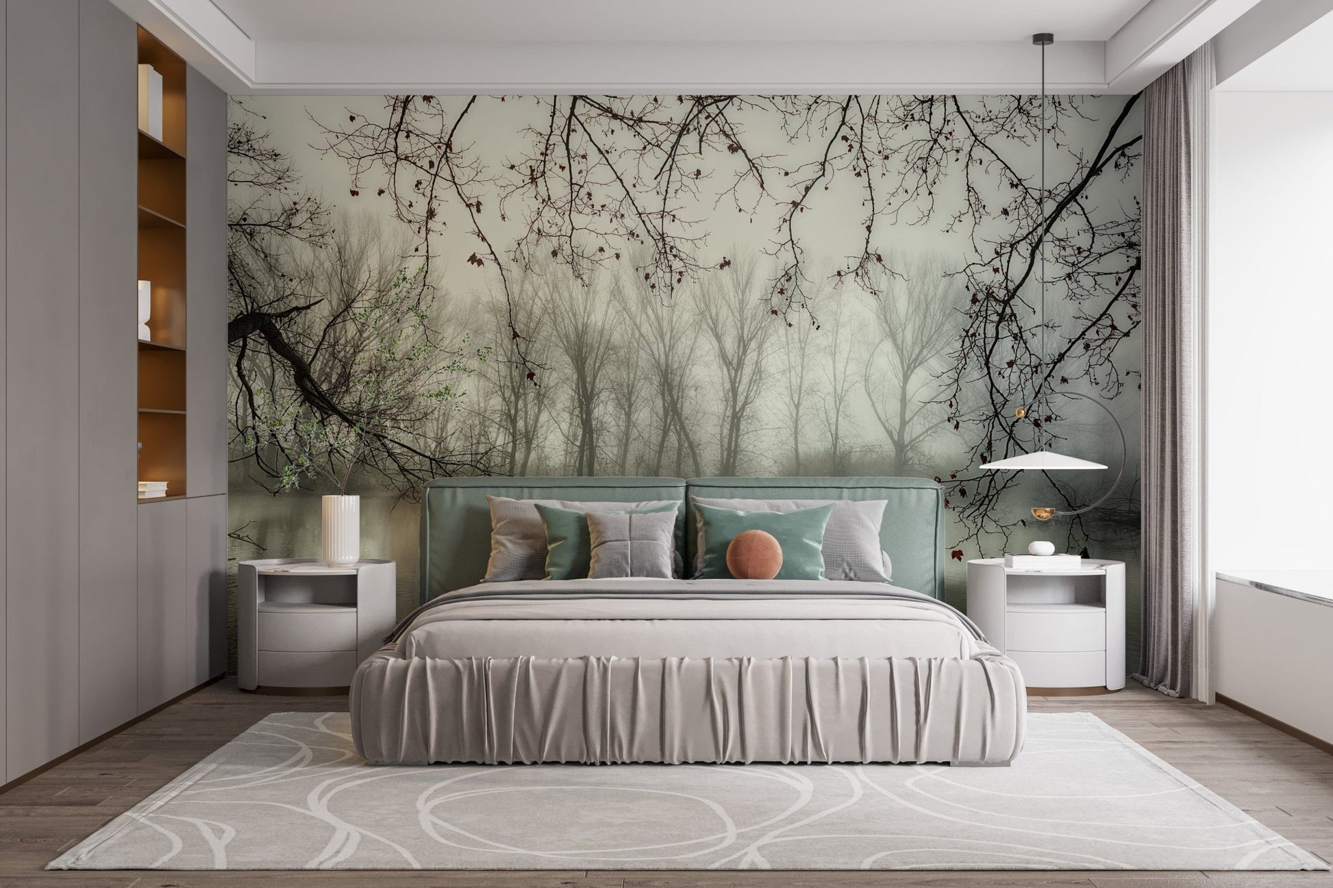 Foggy Spooky Woodland Forest With River Wallpaper Murals - Giffywalls A656