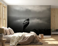 A peaceful open ocean mural on decorative wallpaper.