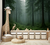 Wilderness landscape mural with fog

