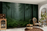 Woodland mural in soft grey tones

