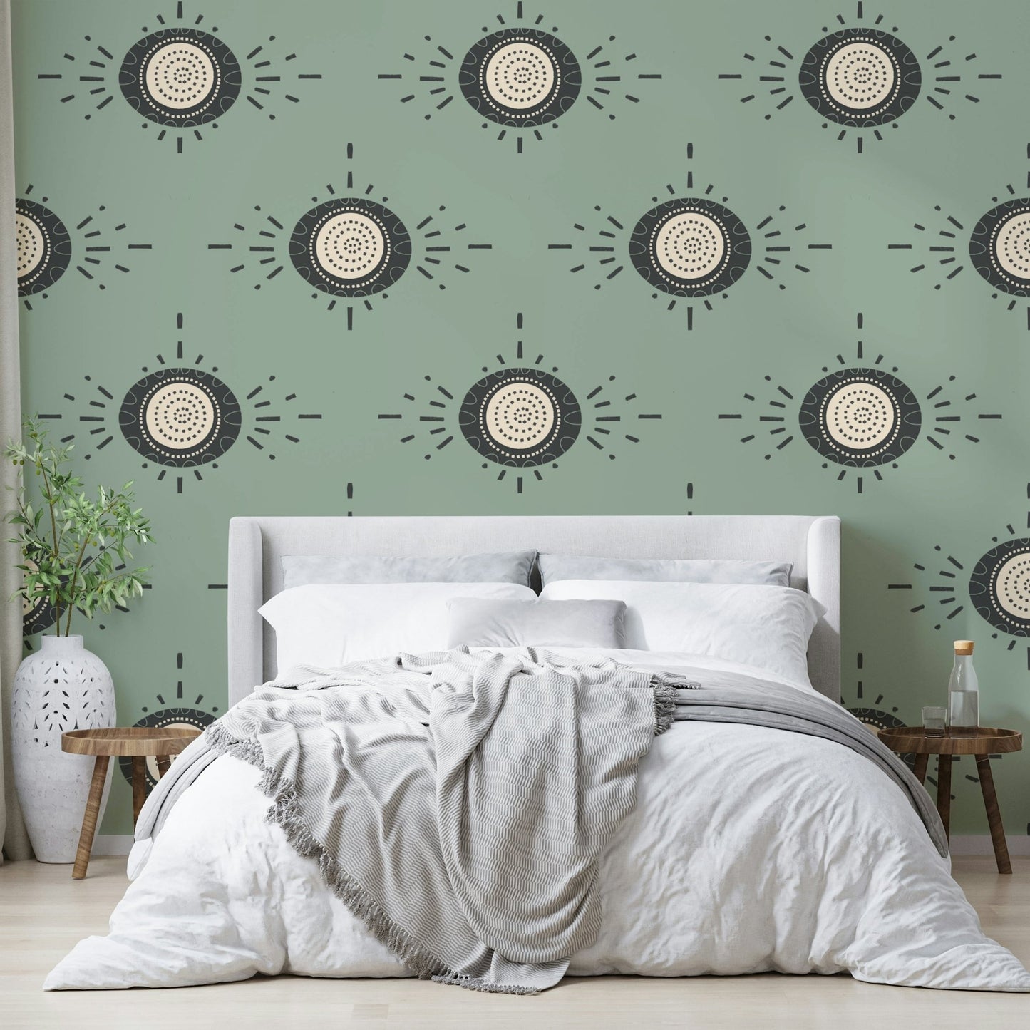 Calm interior with Folk Bloom floral design


