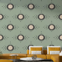 Folk Bloom mural wallpaper in sage and charcoal