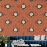 Terracotta floral pattern on light wallpaper

