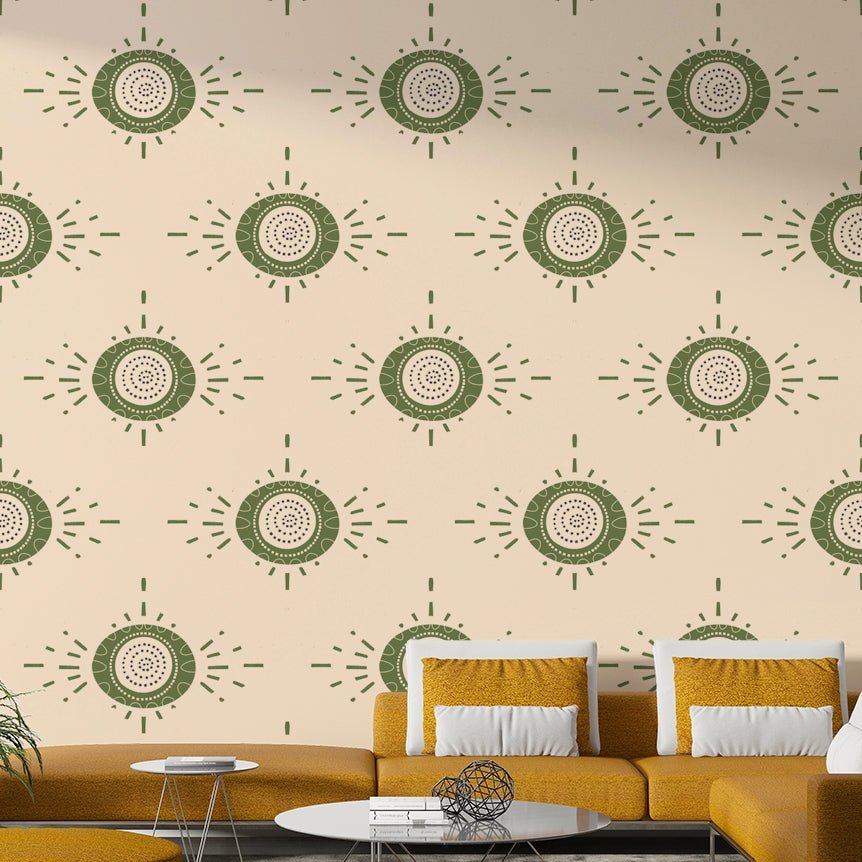Light botanical mural with structured floral layout

