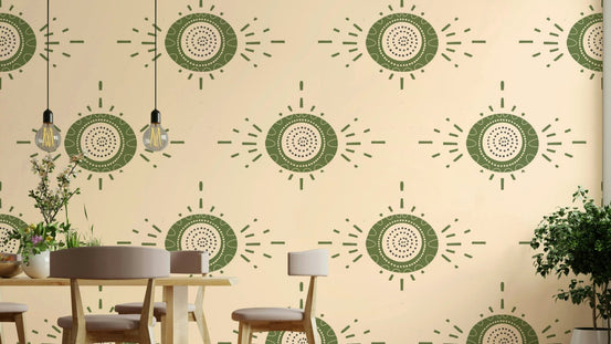 Folk Bloom olive green floral mural wallpaper, GD2459