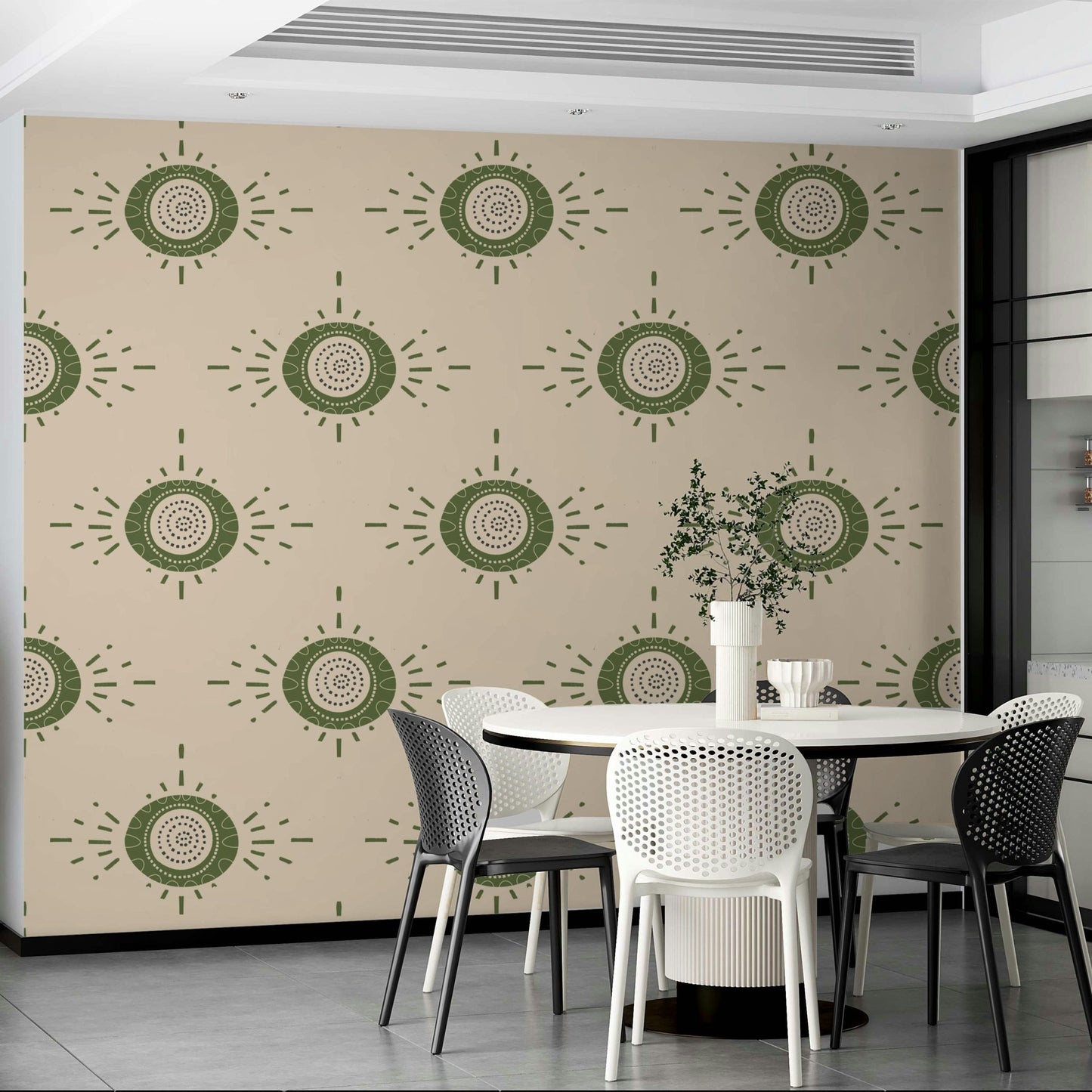 Mid-century style flower wallpaper in soft tones

