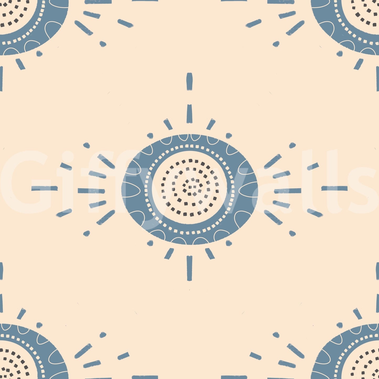 Folk Bloom Light Dusty Blue Cream Scandinavian Mid Mod Floral Wallpaper⁠