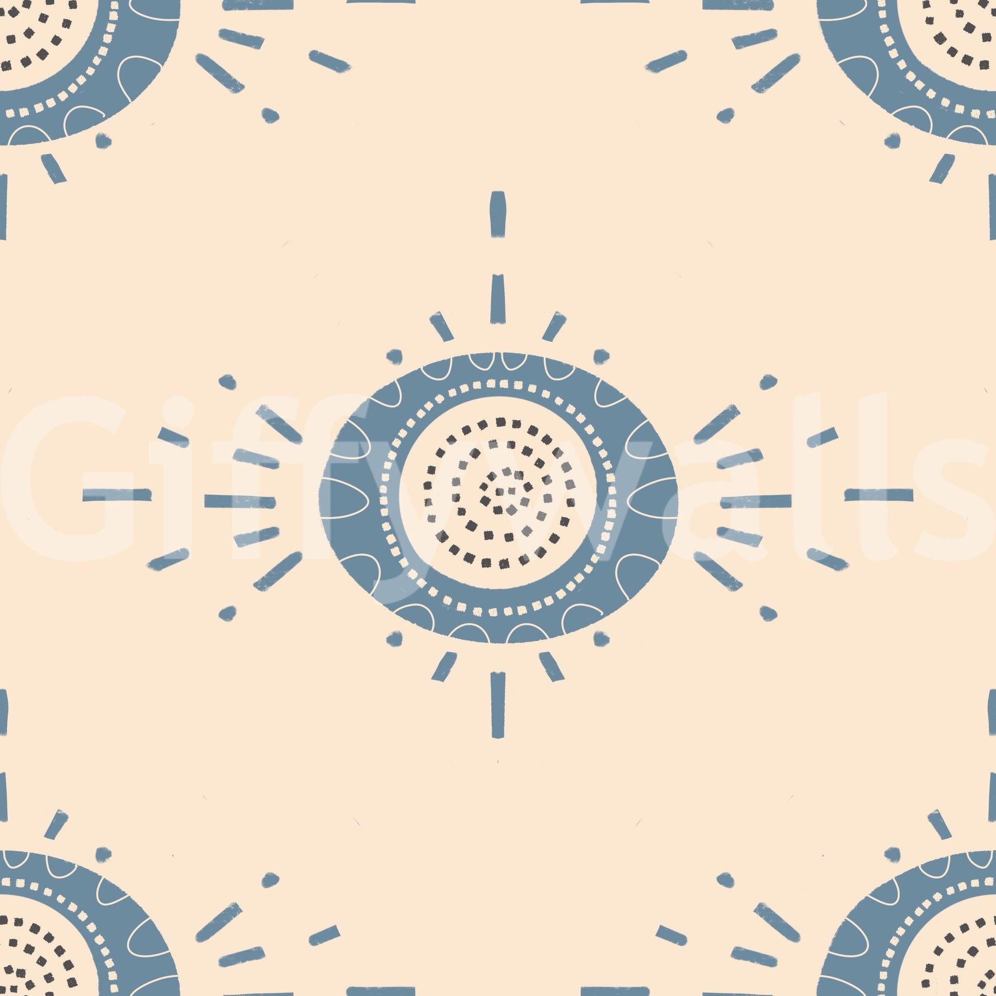 Folk Bloom Light Dusty Blue Cream Scandinavian Mid Mod Floral Wallpaper⁠
