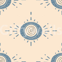 Folk Bloom Light Dusty Blue Cream Scandinavian Mid Mod Floral Wallpaper⁠