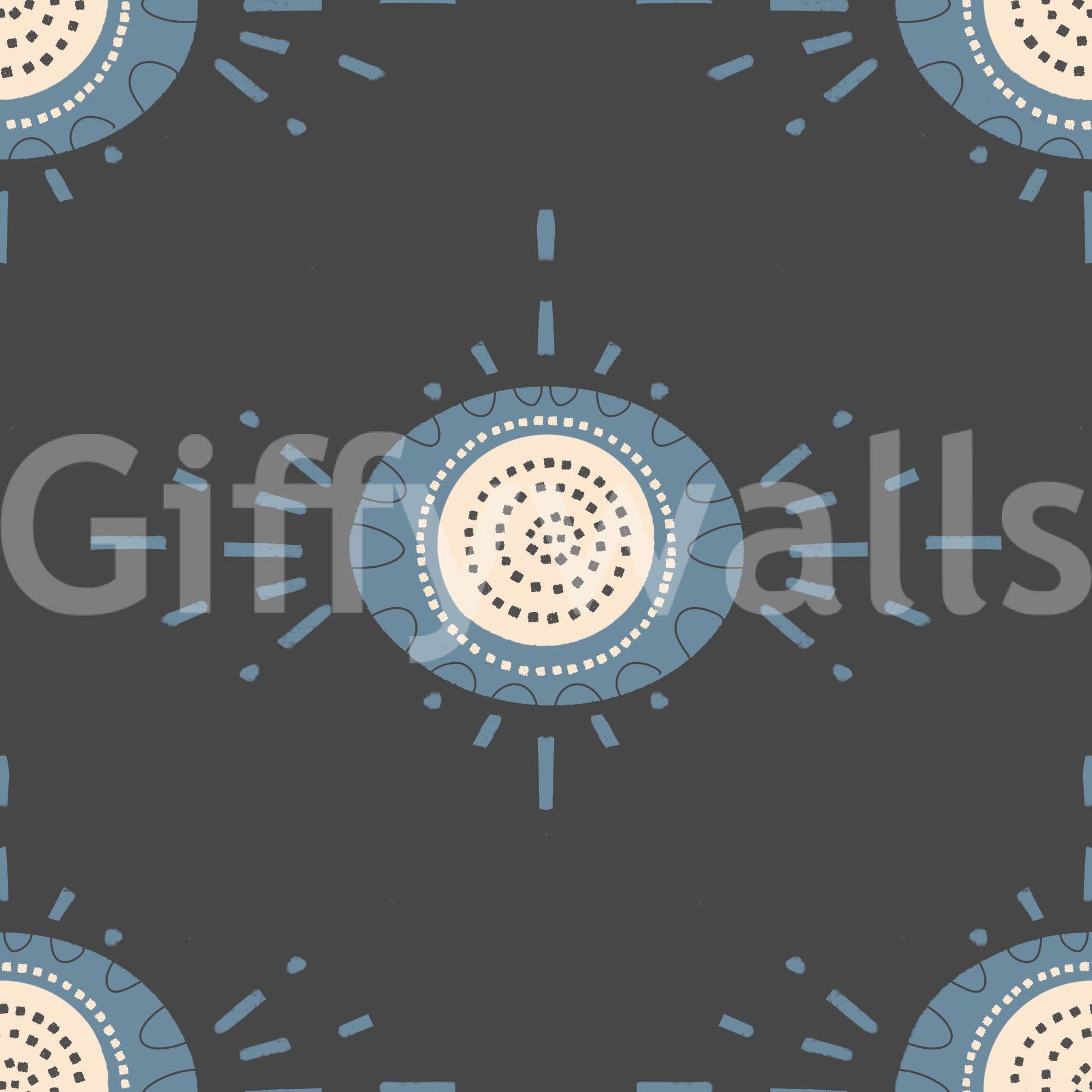 Folk Bloom Light Dusty Blue Scandinavian Mid Mod Floral Wallpaper⁠