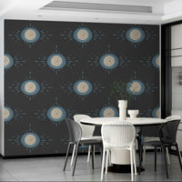 Folk Bloom Light Dusty Blue Scandinavian Mid Mod Floral Wallpaper⁠