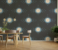 Folk Bloom Light Dusty Blue Scandinavian Mid Mod Floral Wallpaper⁠