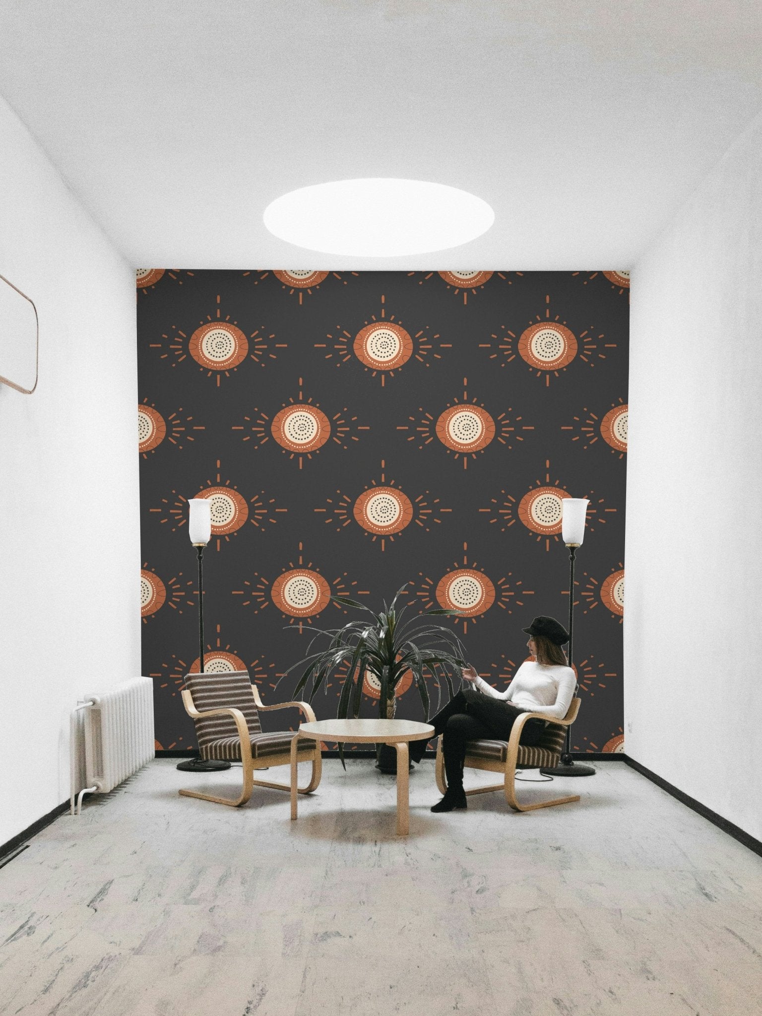 Light terracotta floral pattern with graphic structure

