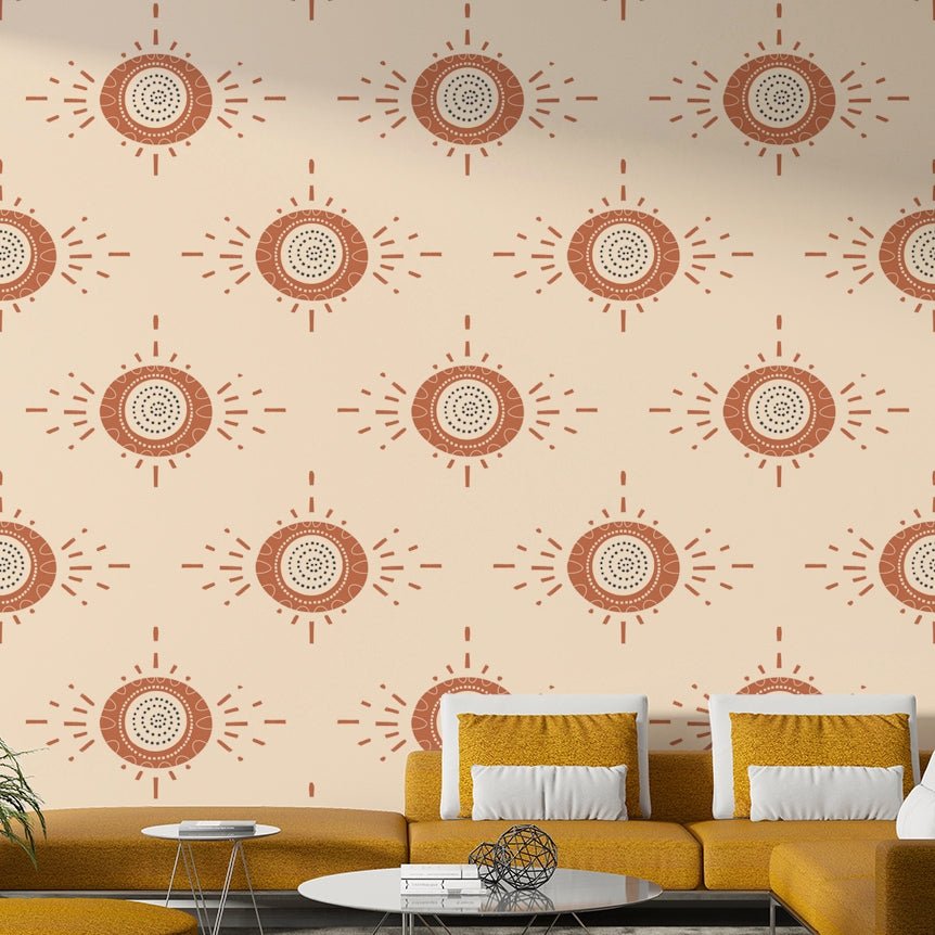 Folk Bloom mural wallpaper in terracotta and cream