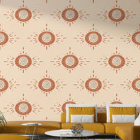 Folk Bloom mural wallpaper in terracotta and cream