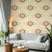 Cozy corner with floral wallpaper in warm tones

