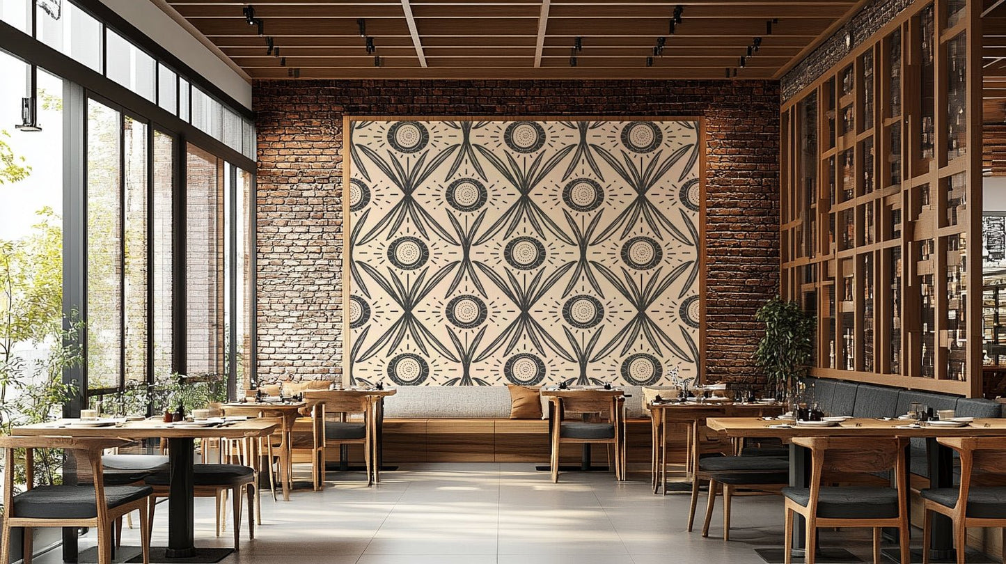 Folk-style wallpaper with vintage tones
