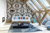 Charcoal and cream floral design wallpaper

