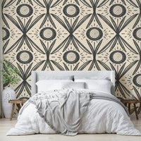 Retro floral mural with bold contrast

