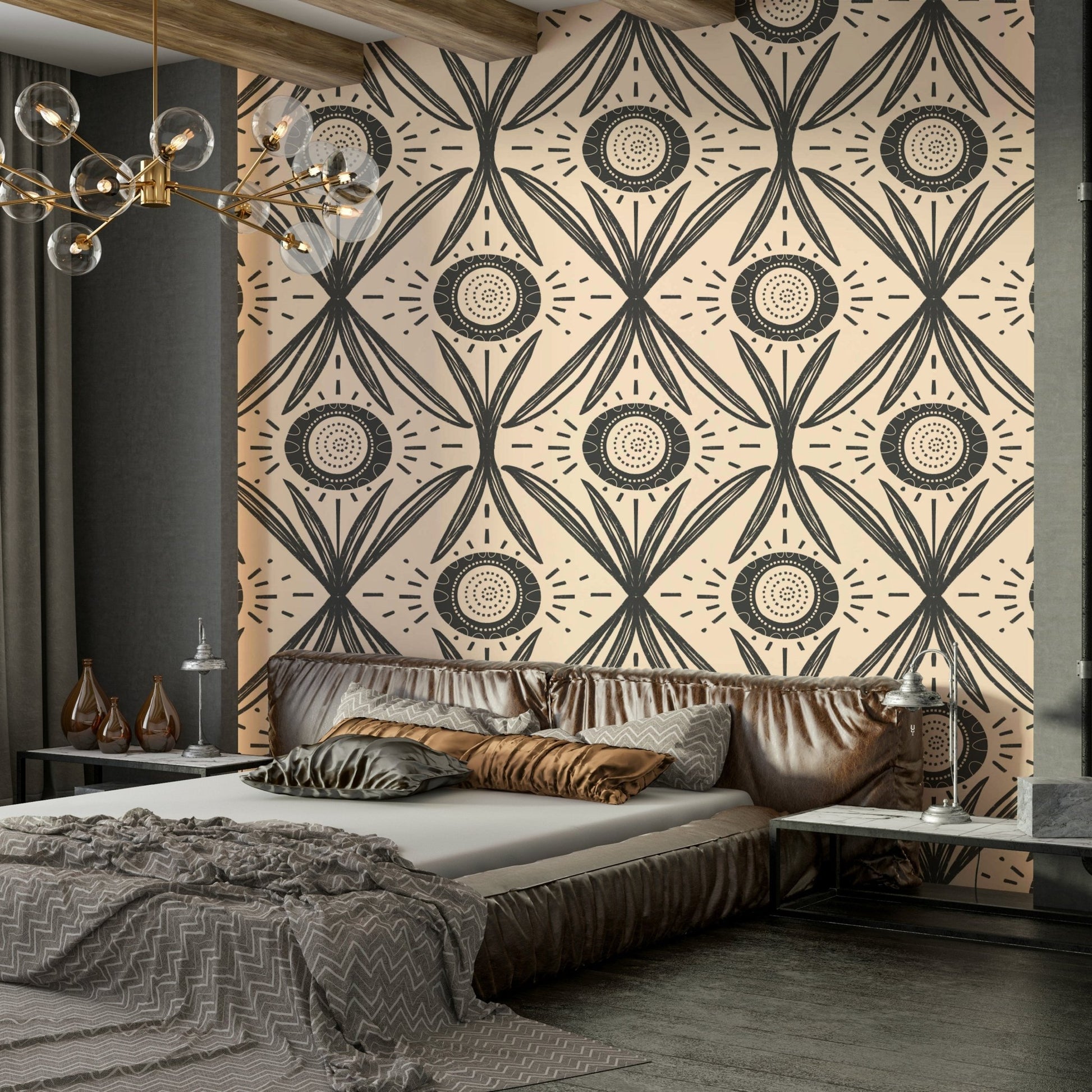 Wall mural with soft flowers and dark base
