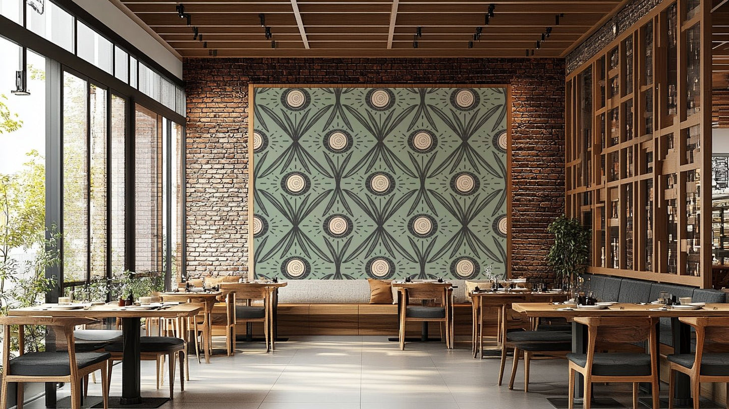 Wall mural with rustic botanical patterns
