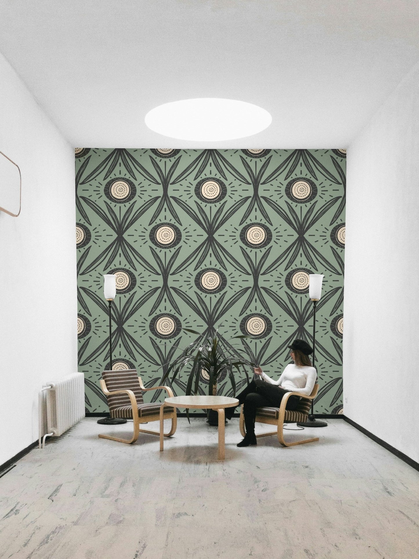 Rustic floral mural wallpaper with modern edge
