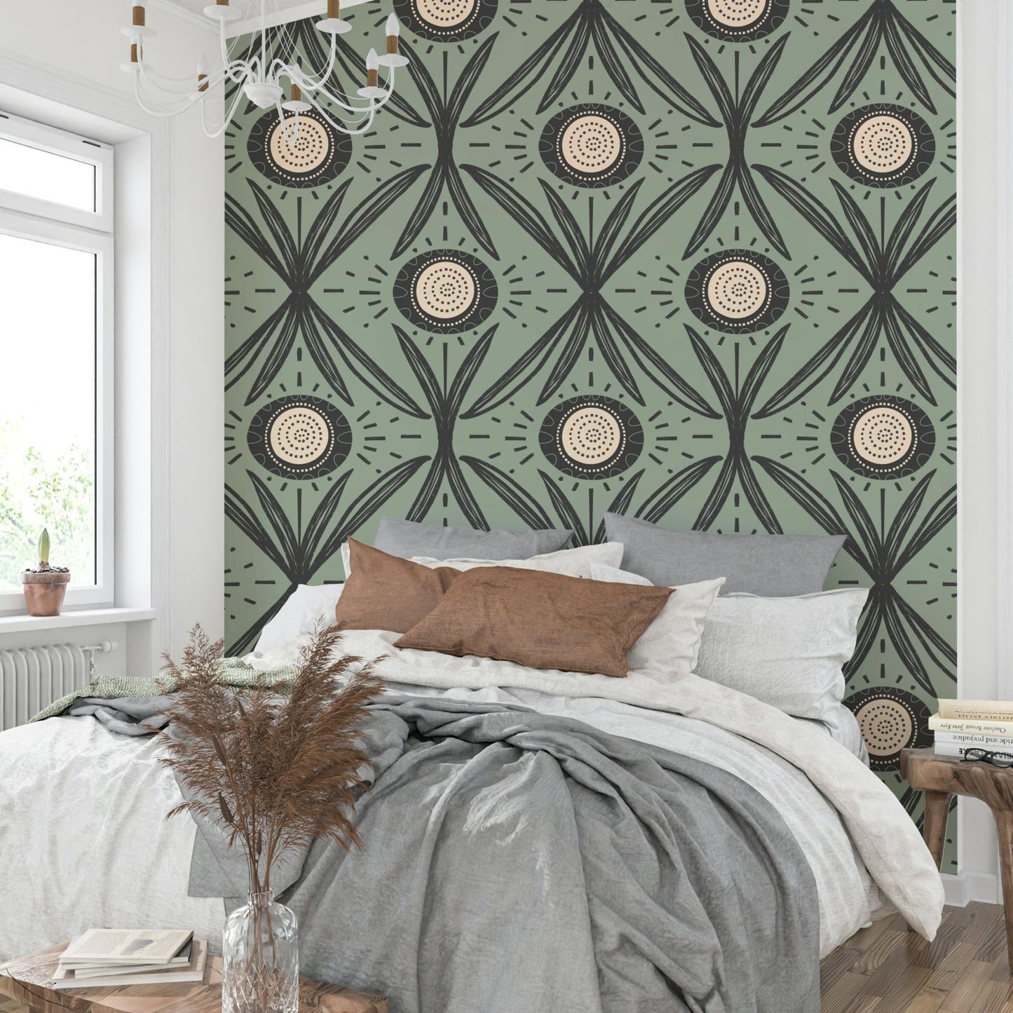 Dark base wallpaper with soft green blooms
